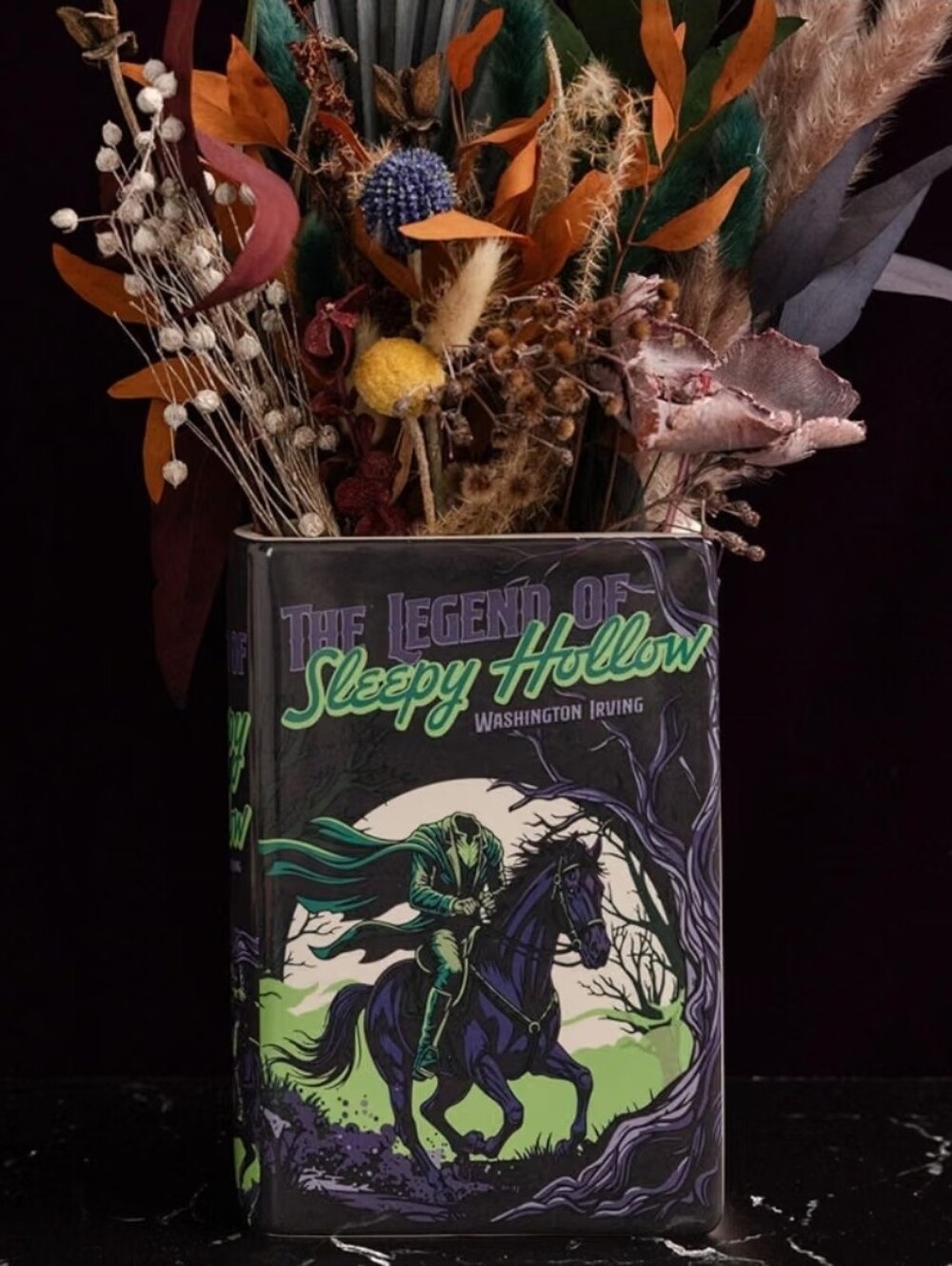 NIB Ceramic Book Vase Legend Of Sleepy Hollow Goth Horror Literary - Picture 2 of 13
